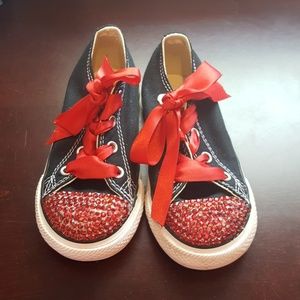 Toddler girl converse with ribbon laces and stoned